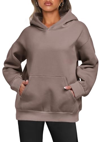 Enwokran Hoodie Damen Kapuzenpullover Oversized Langarm Sweatshirt Oberteil Kapuzenpulli Einfarbig Hoody Herbst Winter Thermofleece Tops mit Taschen (Khaki, XXL) von Enwokran