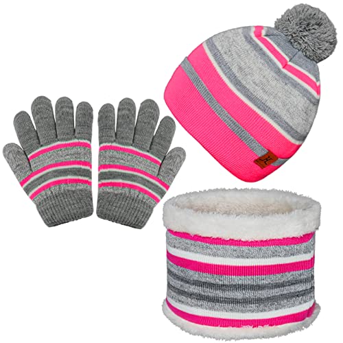 Enwokran Kinder Wintermütze Schal Handschuhe Set-3 in 1,Thicken Fleece Thermal Knit Mütze Schal Handschuhe Set für Kinder im Alter von 3-6, Winter-Accessoires-Sets für Kinder Outdoor(Rosa) von Enwokran