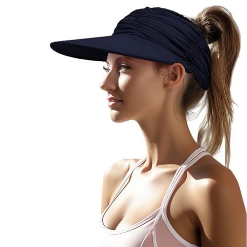 Enwokran Visor Cap Damen Sonnenhut Breite Krempe UV Protection Strand Sportmütze Strandhut Material mit Eisgefühl Faltenförmige elastische Hohlkappe Faltbar Sunblocking Hüte (Marine) von Enwokran