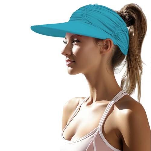 Enwokran Visor Cap Damen Sonnenhut Breite Krempe UV Protection Strand Sportmütze Strandhut Material mit Eisgefühl Faltenförmige elastische Hohlkappe Faltbar Sunblocking Hüte (Pfauenblau) von Enwokran