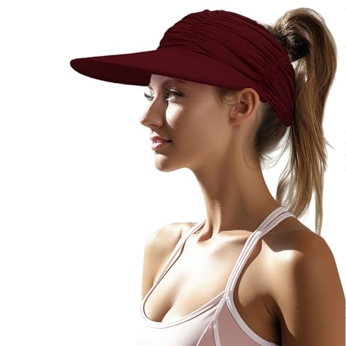 Enwokran Visor Cap Damen Sonnenhut Breite Krempe UV Protection Strand Sportmütze Strandhut Material mit Eisgefühl Faltenförmige elastische Hohlkappe Faltbar Sunblocking Hüte (Rotwein) von Enwokran