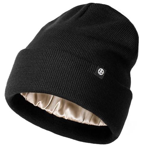 Enwokran Wintermütze Feinstrick Warme Beanie Mütze,Atmungsaktiv Unisex Weich Hohe Flexibilität Strickmütze für Herbst Winter für Den Täglichen Gebrauch, für Radfahren,Camping,Skifahren (Schwarz) von Enwokran