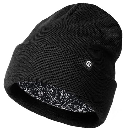 Enwokran Wintermütze Feinstrick Warme Beanie Mütze,Atmungsaktiv Unisex Weich Hohe Flexibilität Strickmütze für Herbst Winter für Den Täglichen Gebrauch, für Radfahren,Camping,Skifahren (Schwarz2) von Enwokran