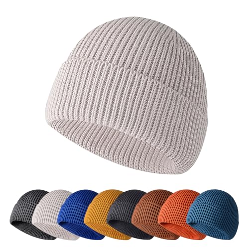 Enwokran Wintermütze Mütze Herren Damen Strickmütze Roll up Edge Cuffed Beanie Klassisches Design Herrenmütze Modern Weich Elastisch Haube Atmungsaktivem (Beige) von Enwokran