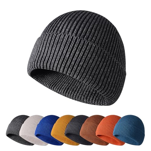 Enwokran Wintermütze Mütze Herren Damen Strickmütze Roll up Edge Cuffed Beanie Klassisches Design Herrenmütze Modern Weich Elastisch Haube Atmungsaktivem (Carbongrau) von Enwokran