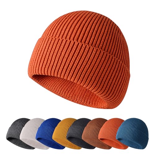 Enwokran Wintermütze Mütze Herren Damen Strickmütze Roll up Edge Cuffed Beanie Klassisches Design Herrenmütze Modern Weich Elastisch Haube Atmungsaktivem (Orange) von Enwokran