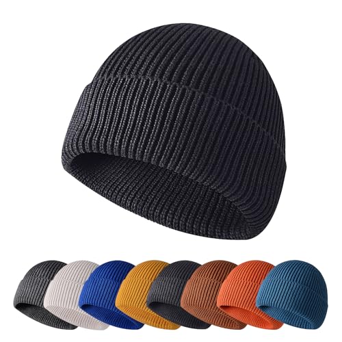 Enwokran Wintermütze Mütze Herren Damen Strickmütze Roll up Edge Cuffed Beanie Klassisches Design Herrenmütze Modern Weich Elastisch Haube Atmungsaktivem (Schwarz) von Enwokran