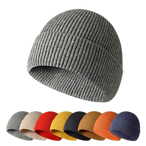 Enwokran Wintermütze Strickmütze Einteilig Nahtlos, Unisex, Dehnbar Stretch Bequem Atmungsaktiv Beanie Mütze Roll up Edge Cuffed Schädeldecke Fisherman Hut (Grau) von Enwokran