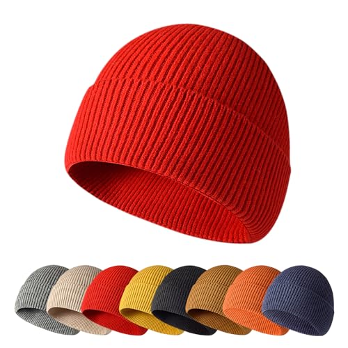 Enwokran Wintermütze Strickmütze Einteilig Nahtlos, Unisex, Dehnbar Stretch Bequem Atmungsaktiv Beanie Mütze Roll up Edge Cuffed Schädeldecke Fisherman Hut (Rot) von Enwokran