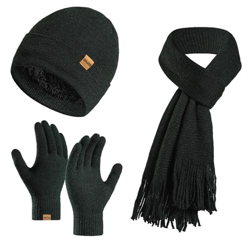 Enwokran Wintermütze Touchscreen Handschuhe Lang Schal Set Unisex Beanie Mütze Fleece Warme Haube Winterschal Kaschmir Strickmütze Strickschal mit Fleece Gefütterte Thermo Handschuhe (Dunkelgrün) Enwokran Wintermütze Touchscreen Handschuhe Lang Schal Set Unisex Beanie Mütze Fleece Warme Haube Winterschal Kaschmir Strickmütze Strickschal mit Fleece Gefütterte Thermo Handschuhe (Dunkelgrün) von Enwokran