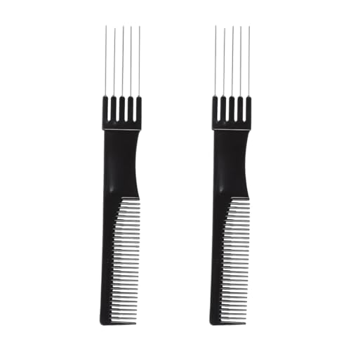 Enwye 2 Stück Doppelkopf-Scheitel-Toupierkamm, Schwarzer Toupierkamm Aus Metall Für Frauen, Feinzahniger Haargabelkamm Für Das Haarstyling von Enwye