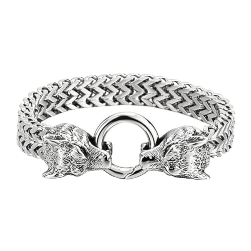 Enwye Männer Wikinger Wolfskopf Armband Edelstahl Königskette Nordischer nordischer Schmuck Biker Amulett Odin Wolf Armbänder​ von Enwye