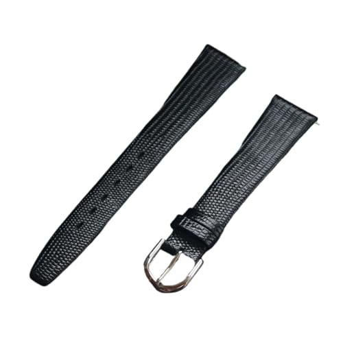 EnxJire Leder Uhrenarmband 12 mm 14 mm 16 mm 17 mm 18 mm 19 mm 20 mm 21 mm Vintage-Uhrenarmband, geprägtes PU-Leder, dünnes und weiches Uhrenarmband((Black) silver buckle,19mm) von EnxJire