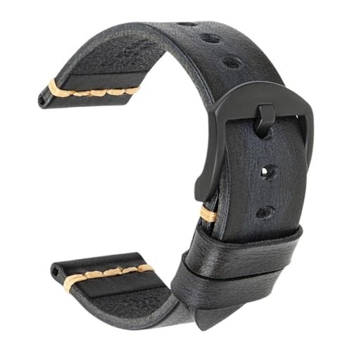 EnxJire Leder Uhrenarmband Lederarmband erhältlich Vintage Uhrenarmband Schnellverschluss Ersatzbänder(Black Black,19mm) von EnxJire