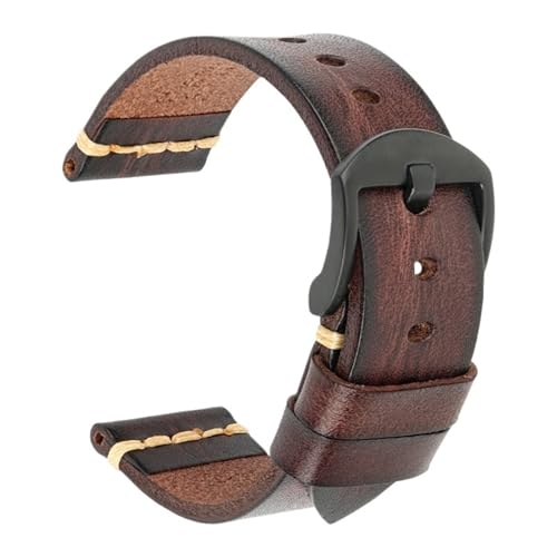 EnxJire Leder Uhrenarmband Lederarmband erhältlich Vintage Uhrenarmband Schnellverschluss Ersatzbänder(DarkBrown Black,22mm) von EnxJire