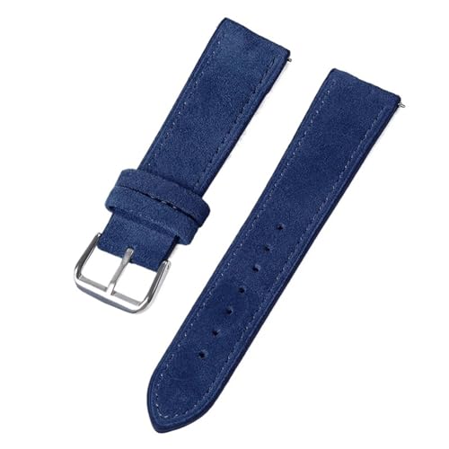 EnxJire Leder Uhrenarmband PU Leather Watch Strap 18mm 19mm 20mm 22mm Quick Release Replacement Bands Vintage Stitching Bracelet(Blue,18MM_GOLD BUCKLE) von EnxJire