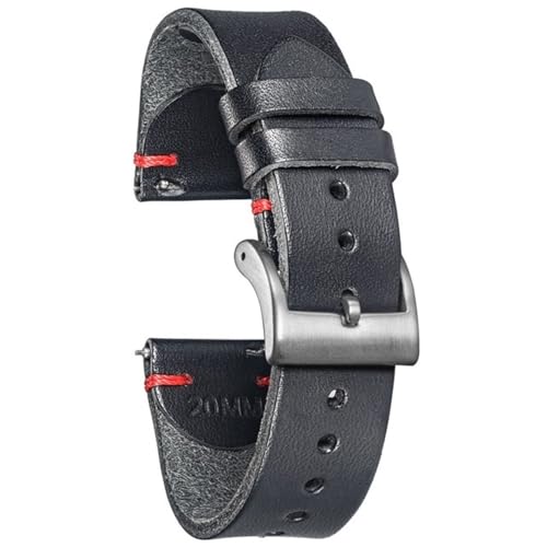 EnxJire Leder Uhrenarmband PU-Leder-Uhrenarmbänder for Herren, Uhrenarmband, Schnellverschluss, Vintage-Ersatzwicklung, 18 mm, 20 mm, 22 mm(Black,22mm) von EnxJire