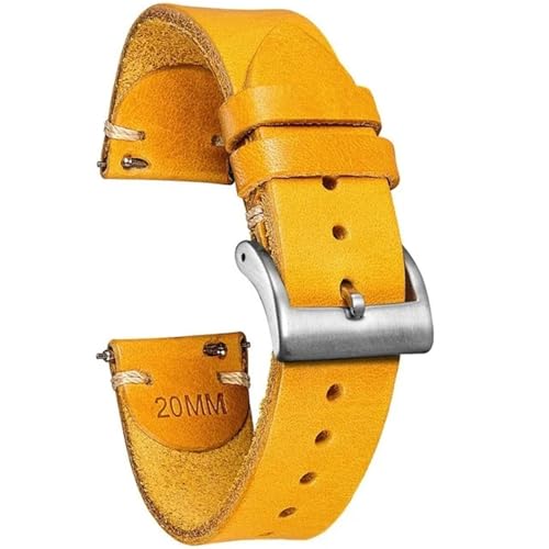 EnxJire Leder Uhrenarmband PU-Leder-Uhrenarmbänder for Herren, Uhrenarmband, Schnellverschluss, Vintage-Ersatzwicklung, 18 mm, 20 mm, 22 mm(Yellow,22mm) von EnxJire