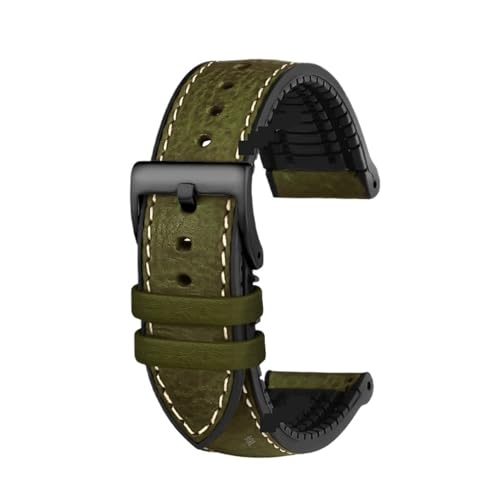 EnxJire Leder Uhrenarmband PU-Leder-Uhrenarmband for jede Marke 23 19 20 21 21 22 MM Herren-Gummi-Schnellverschluss-Ersatzbänder(Green black,23.0mm) von EnxJire