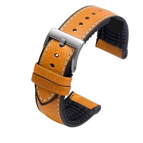 EnxJire Leder Uhrenarmband PU-Leder-Uhrenarmband for jede Marke 23 19 20 21 21 22 MM Herren-Gummi-Schnellverschluss-Ersatzbänder(Khaki steel pin,23.0mm) von EnxJire