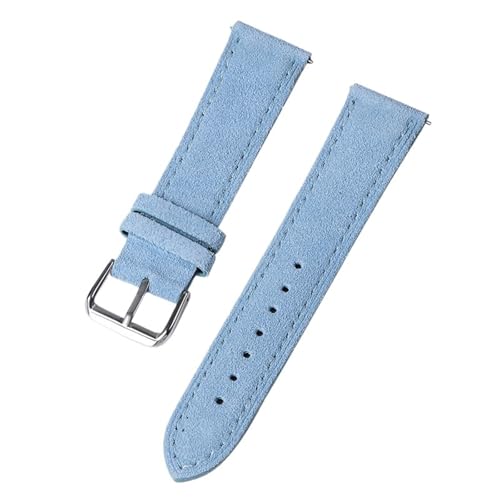 EnxJire Leder Uhrenarmband Uhrenarmband aus PU-Leder, 18 mm, 19 mm, 20 mm, 22 mm, Schnellverschluss, Ersatzbänder, Vintage-Nähte(Light Blue,20MM_SILVER BUCKLE) von EnxJire