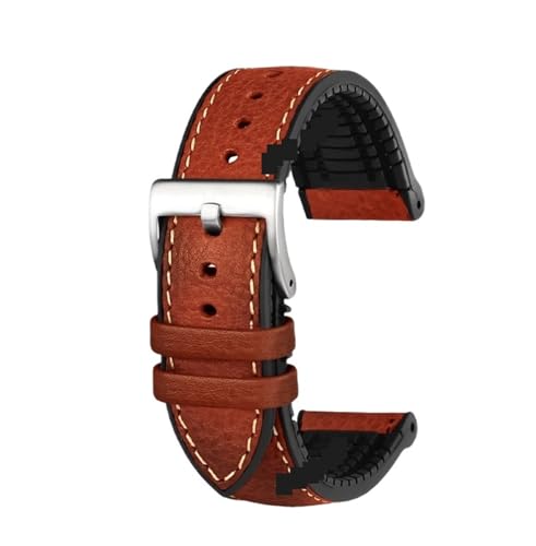 Leder Uhrenarmband PU Leather Watch Strap for Any Brand 23 19 20 21 21 22 MM Men Rubber Quick Release Replacement Bands Bracelet(Brown steel pin,21mm) von EnxJire