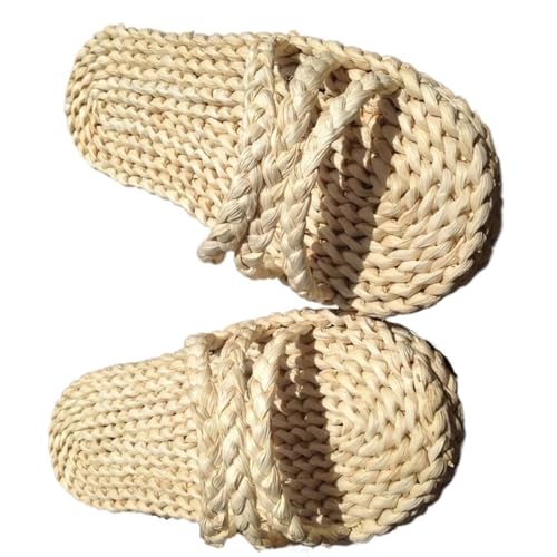 Stroh gewebte Hausschuhe für Frauen Strohsandalen, handgefertigt, traditionelle Schuhe, Unisex-Hausschuhe for Erwachsene(40) von EnxJire