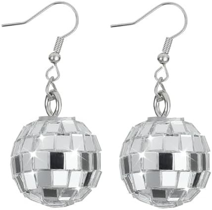 Enyolidimk Silber Discokugel Ohrringe - Drop Earring Design - Ohrringe - Spiegelkugel - Disco Punk - Party - Glitzer - 1 Paar von Enyolidimk