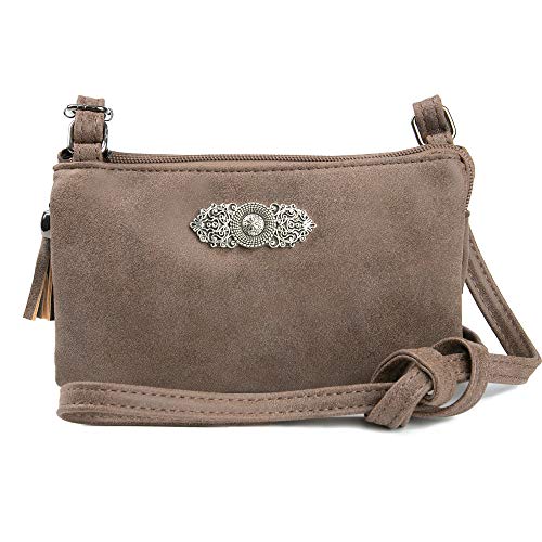 Enzianblau Trachten: Tasche in Leder-Optik mit Ornamentbrosche, Trachtencluch, Oktoberfest Tasche zum Dirndl (braun) von Enzianblau