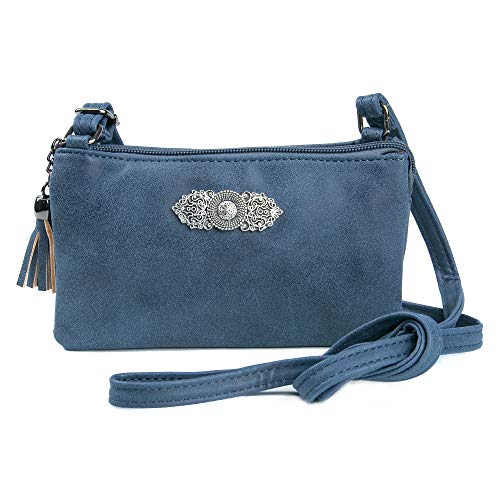 Trachten: Tasche in Leder-Optik mit Ornamentbrosche, Trachtencluch, Oktoberfest Tasche zum Dirndl (blau) von Enzianblau