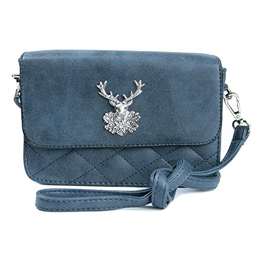 Trachten: Tasche in Wildleder-Optik mit HIrschbrosche, Trachtencluch, Oktoberfest Tasche zum Dirndl (Jeansblau) von Enzianblau