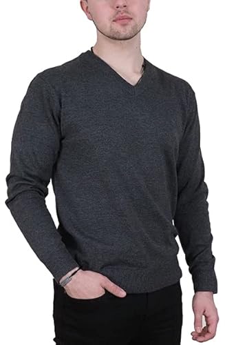 Enzo Moretti Herren Strickpullover mit V-Ausschnitt, 100 % Baumwolle, mit Hemdkragen, Charcoal Marl, XXXL von Enzo Moretti