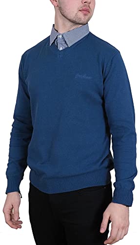 Enzo Moretti Herren Strickpullover mit V-Ausschnitt, 100 % Baumwolle, mit Hemdkragen, petrol, 6X-Large von Enzo Moretti