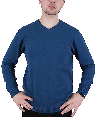 Enzo Moretti Herren Strickpullover mit V-Ausschnitt, 100 % Baumwolle, mit Hemdkragen, petrol, Medium von Enzo Moretti