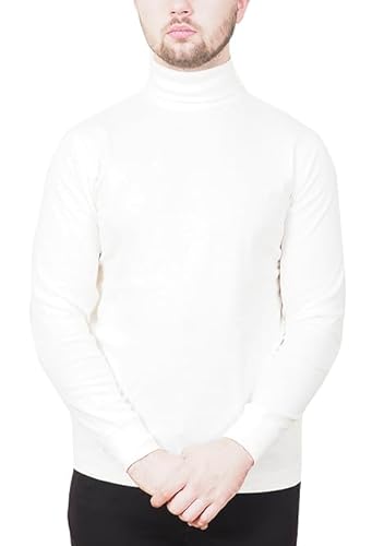 Herren Langarm-T-Shirt 100% Baumwolle Rollkragen Premium Top, natur, XL von Enzo Moretti