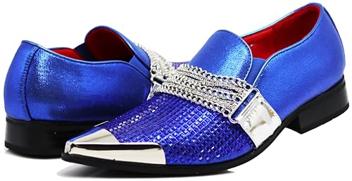 Enzo Romeo Crisino Herren-Schlupfschuhe mit Strasssteinen, Chromzehe, Wildleder, spitze Schnalle, Slipper, Slipper, Royal 02, 39.5 EU von Enzo Romeo