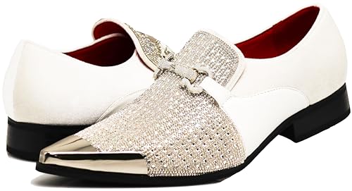 Enzo Romeo Crisino Herren-Schlupfschuhe mit Strasssteinen, Chromzehe, Wildleder, spitze Schnalle, Slipper, Slipper, Weiß 03, 39.5 EU Enzo Romeo Crisino Herren-Schlupfschuhe mit Strasssteinen, Chromzehe, Wildleder, spitze Schnalle, Slipper, Slipper, Weiß 03, 39.5 EU von Enzo Romeo