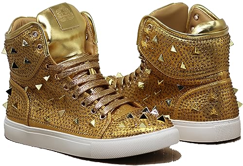 Enzo Romeo Herren High Top Kristall Schimmer Strass Blink Flache Spike Mode Sneakers Schuhe BUL2, Gold (06), 47 EU von Enzo Romeo