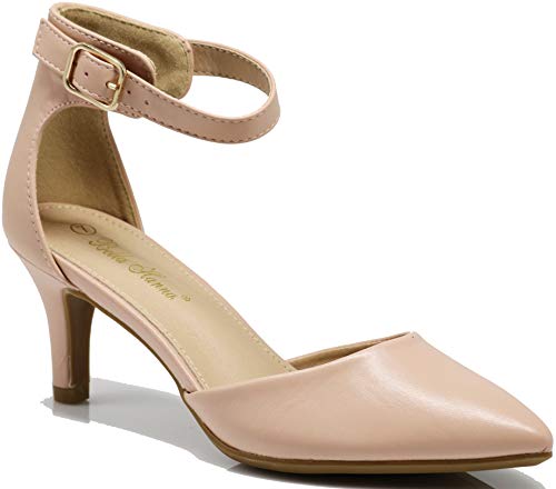 Enzo Romeo Jputa Damen Pointy Toe High Mid Heel Sexy Knöchelriemchen Sandalen Ballerina Kleid Pumps Ballett Hochzeit Patent Harlow Pump Schuhe, Nude Pu, 42 EU von Enzo Romeo