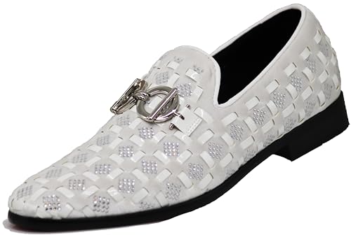 Enzo Romeo UTA Herren-Schuhe, modisch, Strass, Glitzer, Schnalle, Schlupfschuhe, Weiß 01, 46 EU von Enzo Romeo