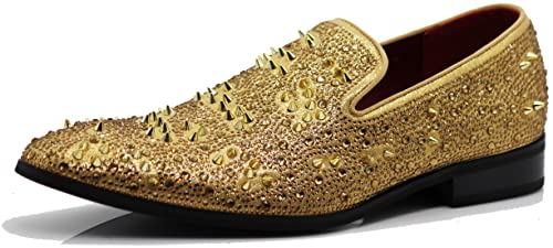 Enzo Romeo WBG Herren Mode Strass Nieten Smoking Slip On Loafer Kleid Schuhe, Gold (02), 47 EU von Enzo Romeo