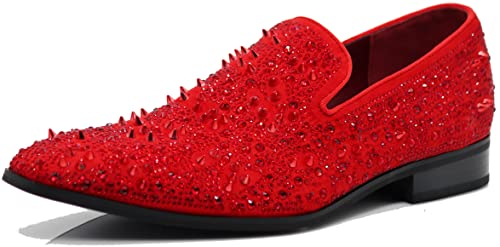 Enzo Romeo WBG Herren Mode Strass Nieten Smoking Slip On Loafer Kleid Schuhe, Rot (02), 47 EU von Enzo Romeo