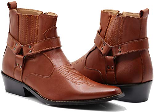 Enzo Romeo WSTN01 Westernstiefel für Herren, seitlicher Reißverschluss, spitzer Riemen, modische Stiefel, Braun, 40 EU von Enzo Romeo