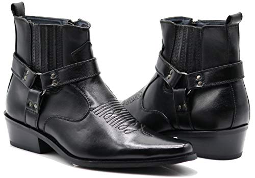 Enzo Romeo WSTN01 Westernstiefel für Herren, seitlicher Reißverschluss, spitzer Riemen, modische Stiefel, Schwarz, 41 EU von Enzo Romeo