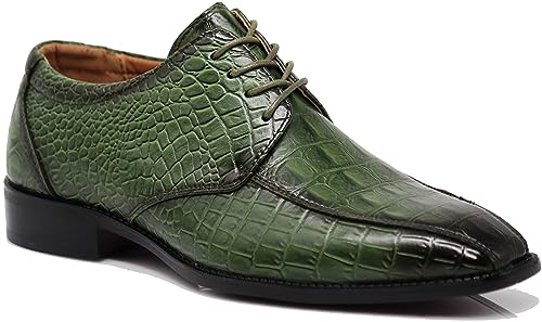 Gator3N Herren Alligator Krokodil Print Oxfords Mode Schnürschuhe Kleid Schuhe, Grün , 42.5 EU von Enzo Romeo