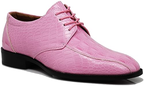 Gator3N Herren Alligator Krokodil Print Oxfords Mode Schnürschuhe Kleid Schuhe, Pink, 46 EU von Enzo Romeo
