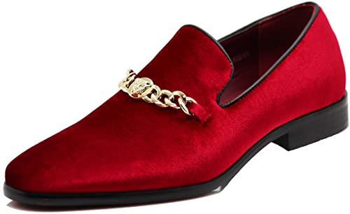 SP34 Herren Vintage Mode Kette Schnalle Kleid Loafers Slip On Schuhe Smoking Kleid Schuhe, Rot (43), 44 EU von Enzo Romeo