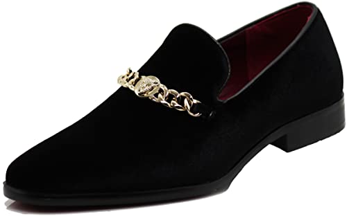SP34 Herren Vintage Mode Kette Schnalle Kleid Loafers Slip On Schuhe Smoking Kleid Schuhe, Schwarz (43), 47 EU von Enzo Romeo