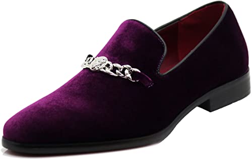 SP34 Herren Vintage Mode Kette Schnalle Kleid Loafers Slip On Schuhe Smoking Kleid Schuhe, Violett (43), 47 EU von Enzo Romeo