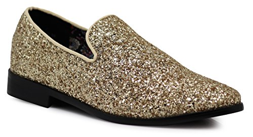 SPK04 Herren Vintage Glitzer Kleid Loafers Slip On Schuhe Klassische Smoking Kleid Schuhe, Gold (gold), 42 EU von Enzo Romeo